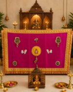 Handcrafted Traditional Wedding Antarpat with Ganesha Motif, Cow Emblems & Gold Pleated Frill – White & Red - Image 4