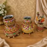 Handcrafted Ornate Gold Decorative Kalash with Flower Rosettes, Stone Accents & Ghungroo Tassels - Image 4