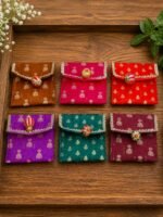 Handmade Multicolour Shagun Pouch with Golden Buti Print & Latkan - Image 2