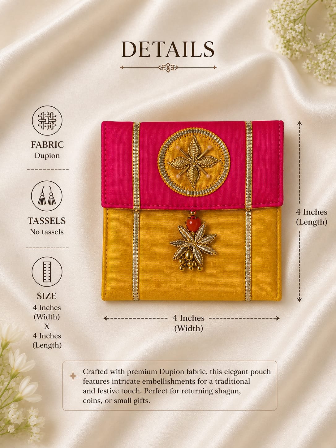WhatsApp Image 2026-10-20 at 11.41.05 PM (1) Designer Wedding Shagun Money Pouch with Golden Lace and Decorative Flap - Image 1