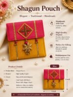Designer Wedding Shagun Money Pouch with Golden Lace and Decorative Flap - Image 4