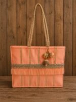 Premium Purple Party Wear Tote Bag with Decorative Golden Lace - Image 3