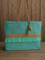 Premium Purple Party Wear Tote Bag with Decorative Golden Lace - Image 11