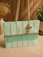 Premium Purple Party Wear Tote Bag with Decorative Golden Lace - Image 9