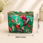 Traditional Floral Print Gift Bags with Golden Lace and Pom-Pom Charms - Image 4