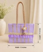 Premium Purple Party Wear Tote Bag with Decorative Golden Lace - Image 6
