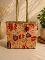Traditional Floral Print Gift Bags with Golden Lace and Pom-Pom Charms - Image 5