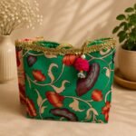 Traditional Floral Print Gift Bags with Golden Lace and Pom-Pom Charms - Image 6