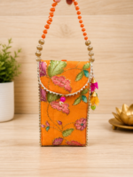 Handcrafted Embroidered Silk Mobile Pouch with Beaded Strap - Image 2