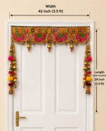 Handcrafted Traditional Embroidered Toran with Gold Gotapatti Work, Scalloped Arches & Bell Tassels – Pink Multi-Colour - Image 4