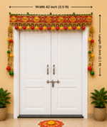Handcrafted Traditional Red-Gold Flower Medallion Toran with Ghungroos & Side Latkans - Image 3