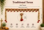 Handcrafted Traditional Green-Gold Embroidered Toran with Scalloped Arches, Ghungroos & Side Latkans - Image 4
