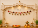 Handcrafted Traditional Beaded Chain Mandir Wall Toran with Fabric Bell Tassels & Mirror Work – Horizontal Hanging - Image 4